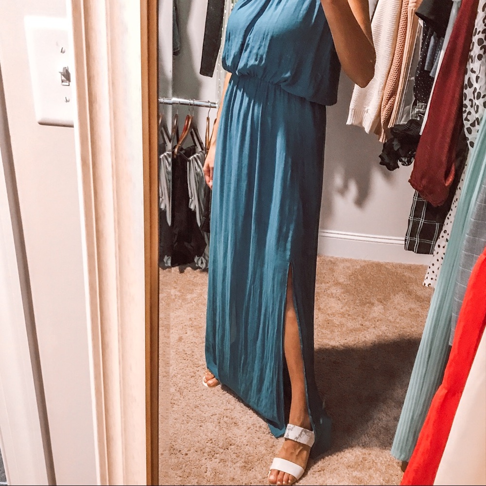 Zara Teal Blue Maxi Dress with Side Slit